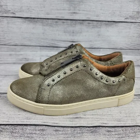 frye & co. Leather Zip Front Sneakers Victoria Moto Stud Metallic - Picture 3 of 10